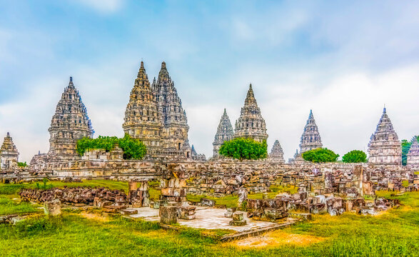 Candi Prambanan, Java, Indonesia. Some of the more than 500 temples of the ancient Hindu temples.