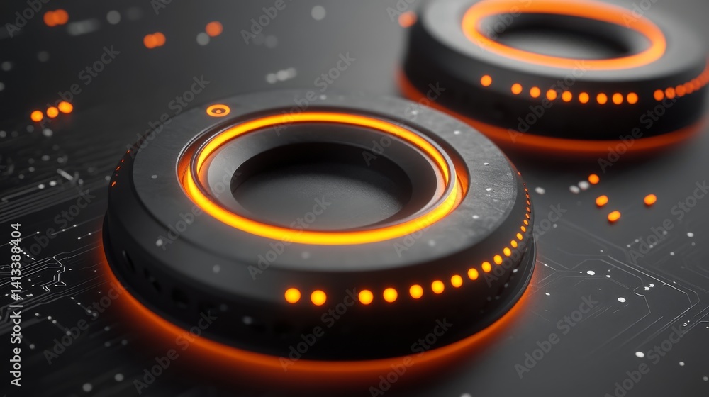 Poster Complex networking systems are symbolized by interconnected nodes that exist within concentric glowing rings