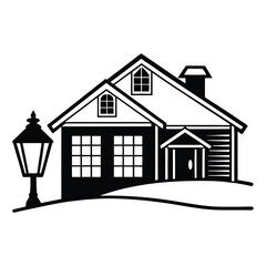 Farmhouse at Dusk with Lantern Silhouette