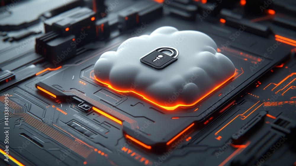 Poster robust protection for cloud data is symbolized by a cloud with a digital lock and shield