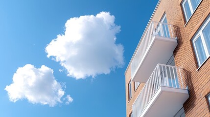 Fluffy white clouds blue sky building background image