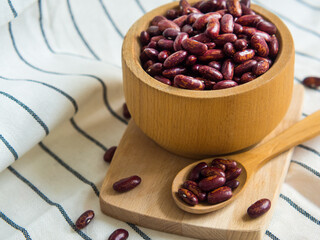 Red beans or red kidney bean in wooden bowl