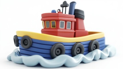 Naklejka premium Artistic creation of a colorful boat made from paper, set amidst waves and a smokestack
