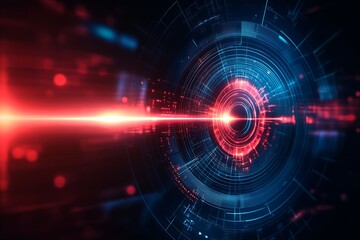 Obraz premium Abstract Digital Concentric Circle with Red Light Streak