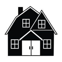 Farmhouse with Stacked Hay Bales Silhouette