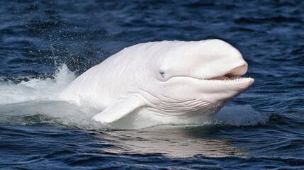 Fototapeta premium A rare albino whale emerging from the depths, its skin glowing white --ar 16:9 --v 6.1 Job ID: ad6c7024-b4d8-4180-8433-860e87c845a0