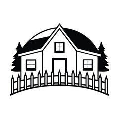 Farmhouse with Surrounding Trees Silhouette