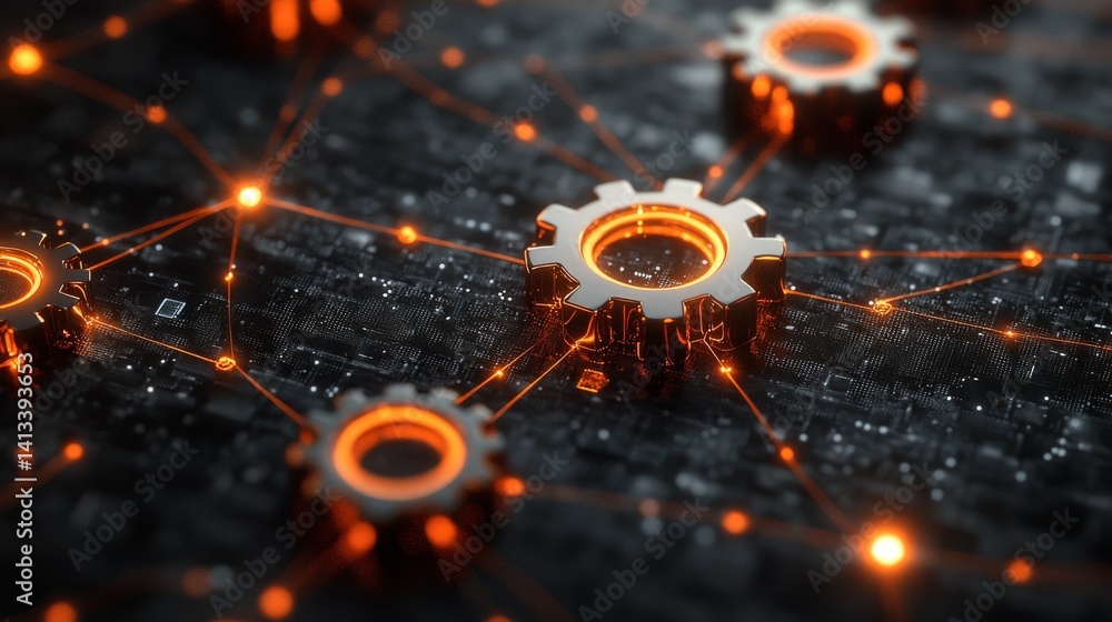 Poster a digital interface background featuring circuit patterns and glowing nodes serves as the setting fo