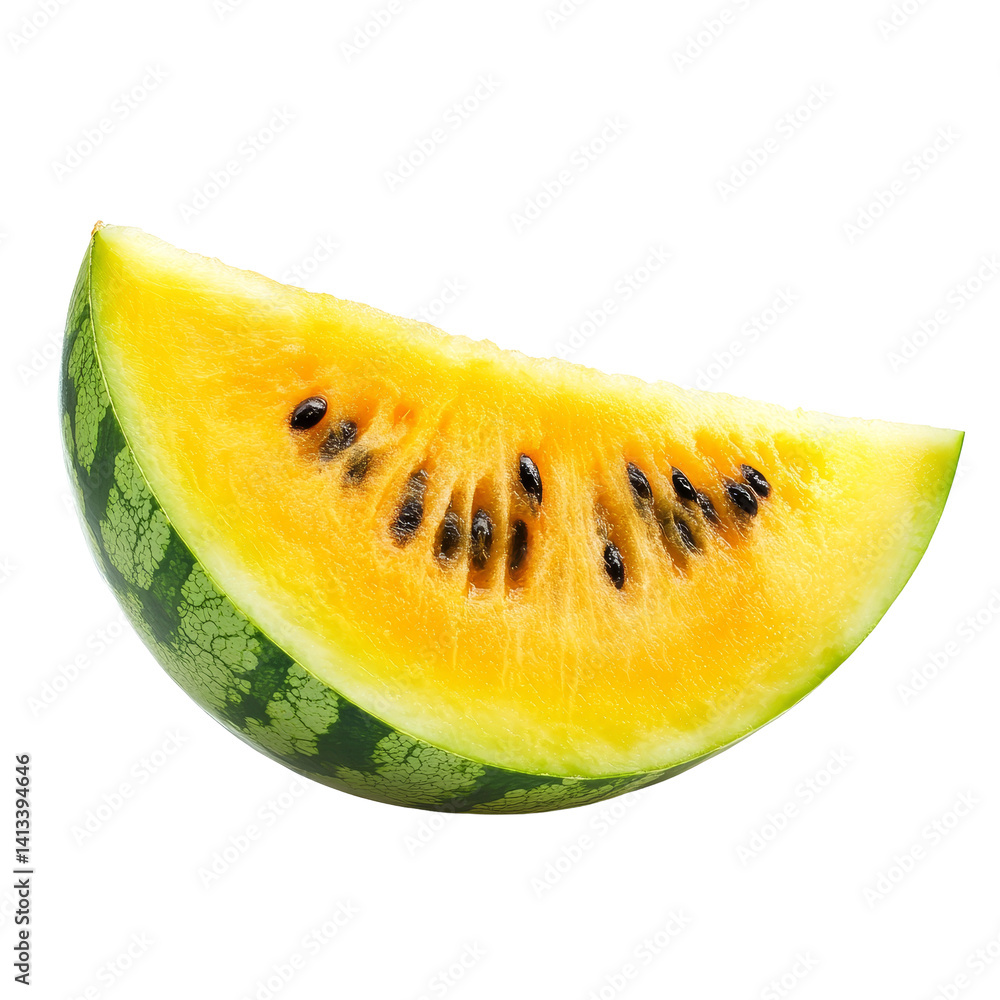 Poster refreshing slice of yellow watermelon isolated on a clean transparent background for vibrant summer 