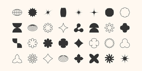 Postmodern geometric abstract shapes, Retro design symbols in Y2K. vector shapes, trendy retro design symbols in Y2K style. Geometric shapes set.