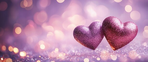 Abstract purple heart bokeh background with hearts - concept Mother's Day, Valentine's Day, Birthday, Christmas day
