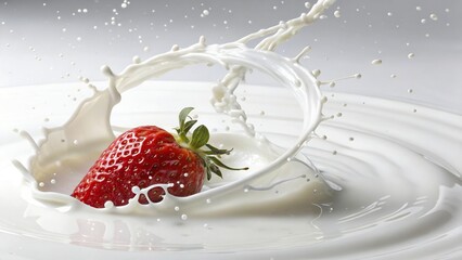 Strawberry Halo Drop – Berry plunging through a soft and minimal dairy whirl.