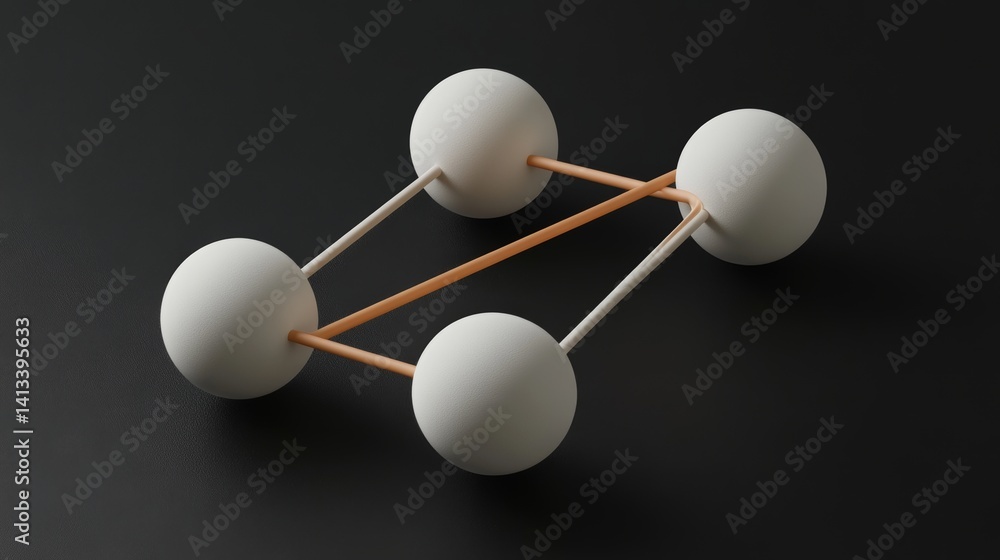Poster the molecular structure model has a geometric design with white and orange spheres attached to each 