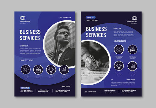 Dark Blue Clean Professional Business Services Flyer Design