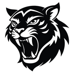 Tiger Head Silhouette – Wild Animal Vector Art on White Background