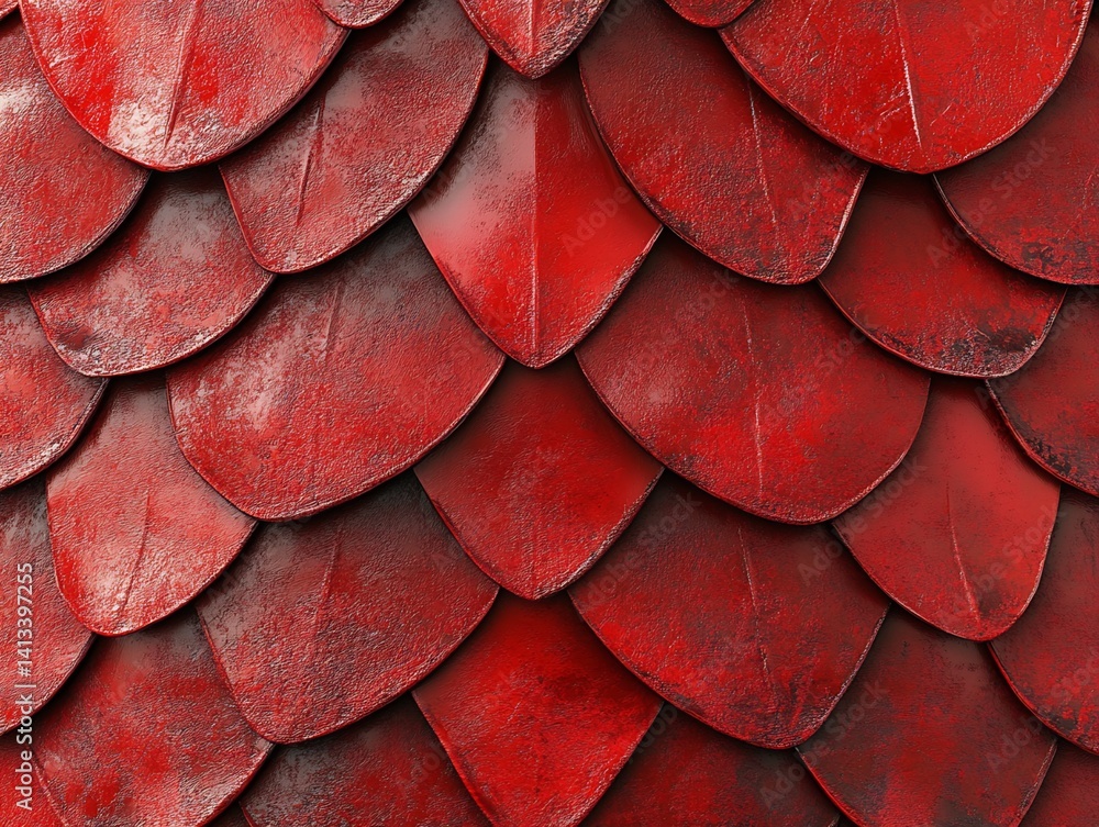 Poster image of overlapping red scaled texture