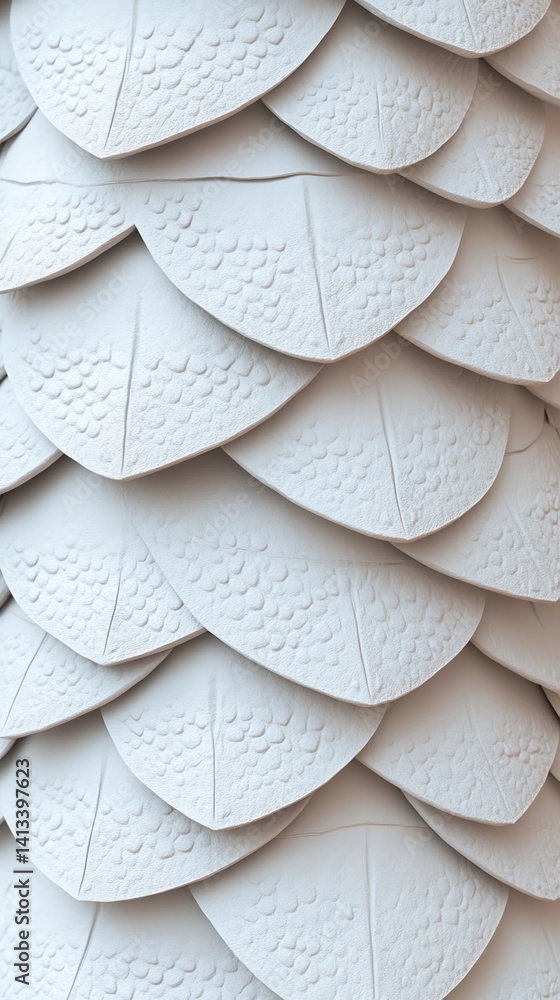Poster close-up of overlapping white scaled texture