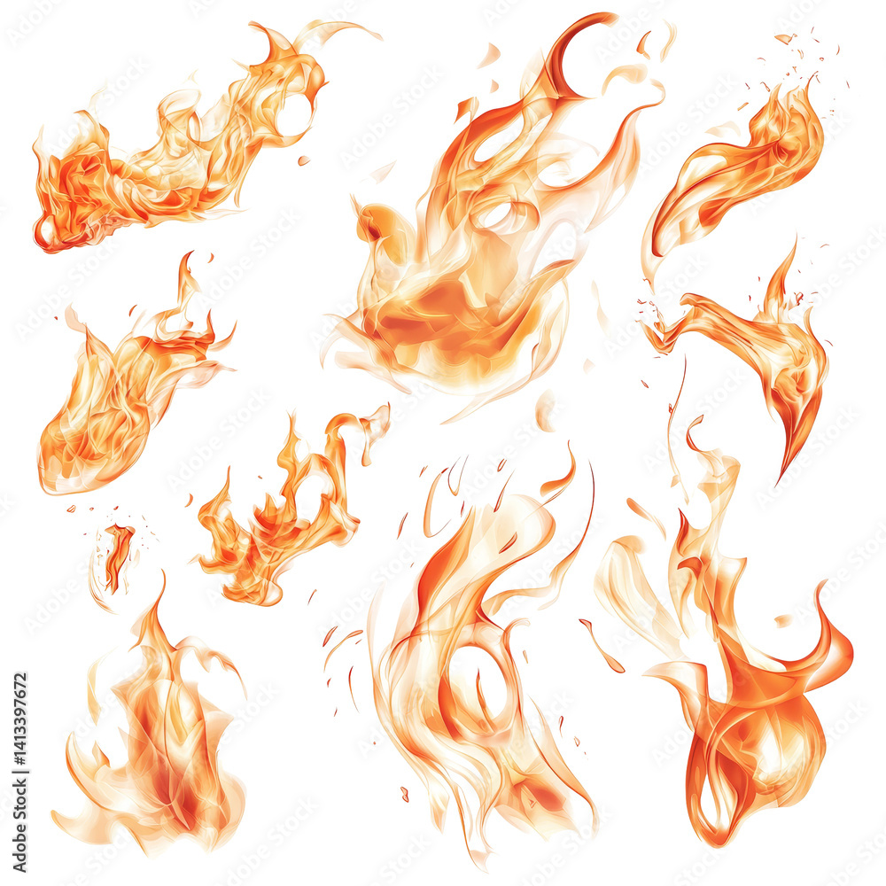 Poster dynamic collection of vivid and elegant fire flames in a bright, abstract design for creative uses, 
