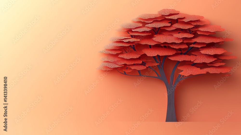 Poster a geometric tree with delicate pastel branches extending towards the sky, leaving ample negative spa