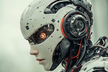 Fototapeta premium Detailed portrait of a futuristic cyborg with mechanical elements