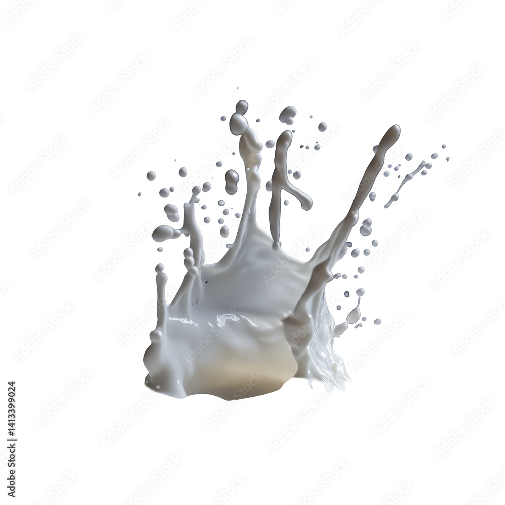 Poster Milk splashing against a dark backdrop captures the dynamic movement and texture of liquid in motion, Milk splashing