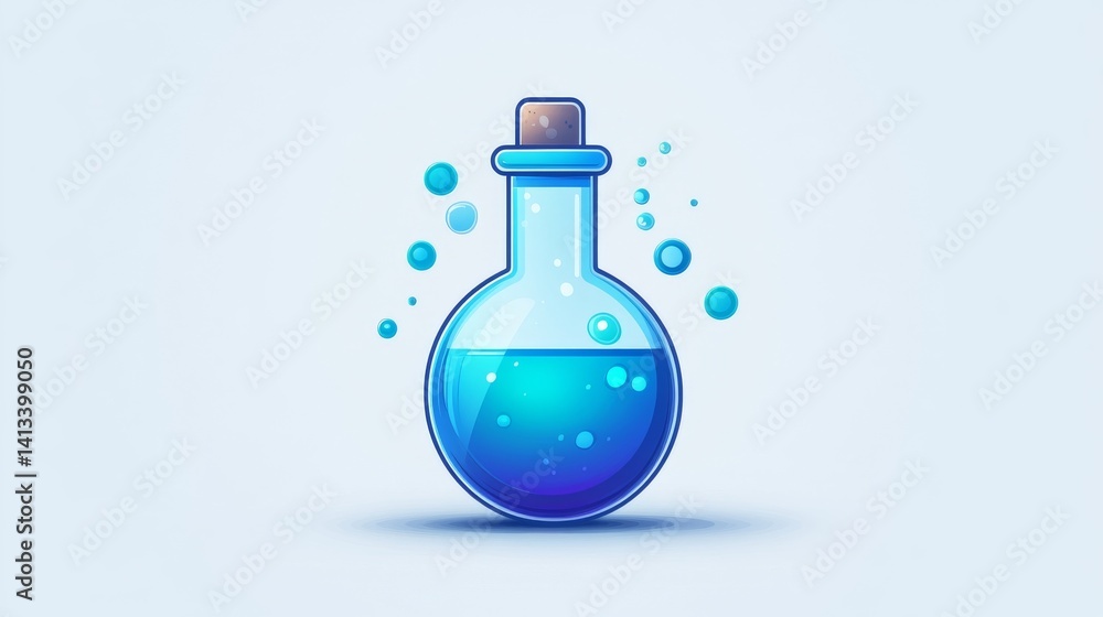 Poster the symbol of experimentation is depicted through a minimalist white flask icon with blue bubbles in