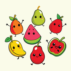 Cute Cartoon Fruits Characters With Smiling Faces Illustration Design