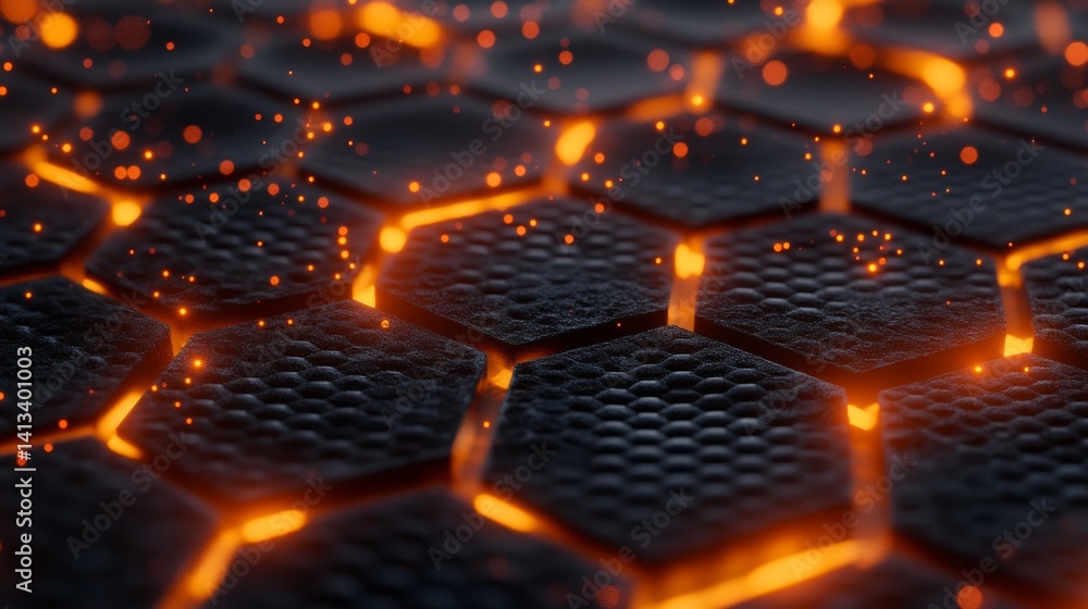 Poster a dark backdrop serves as the foundation for a honeycomb design infused with data streams, embodying