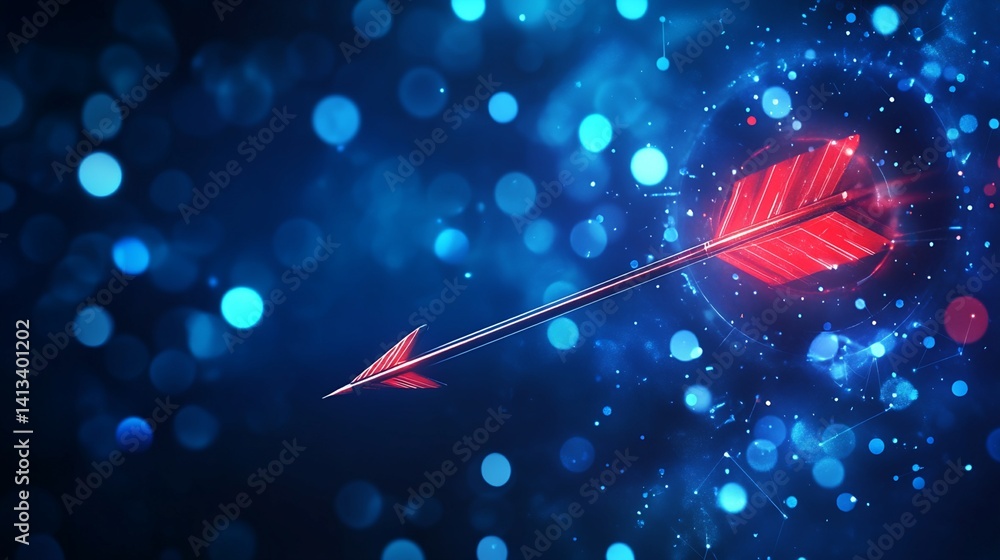 Poster digital red arrow with bokeh and geometric background