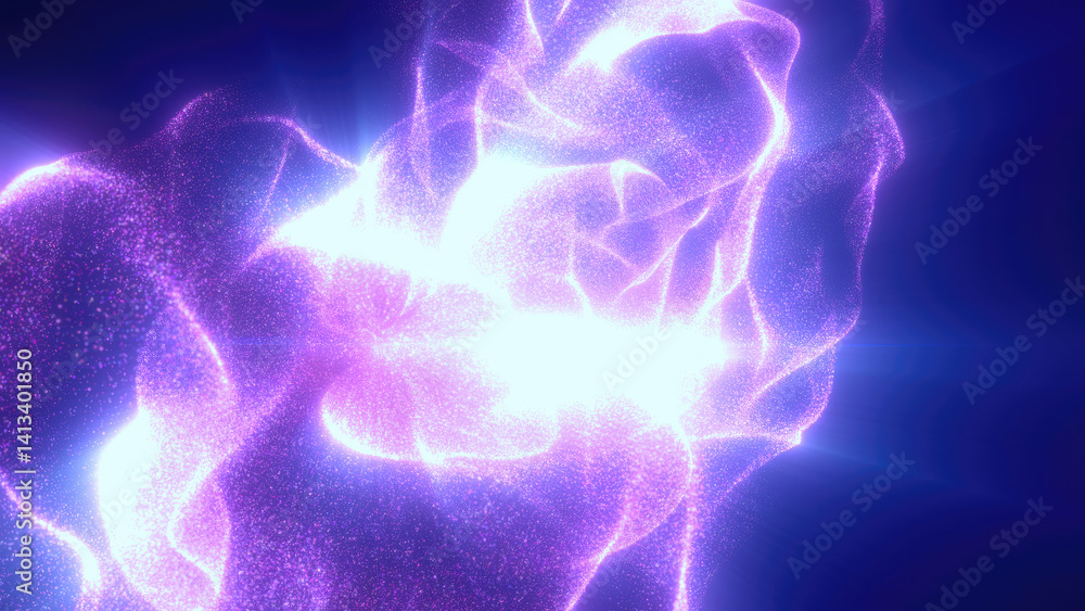 Poster an abstract representation of energy waves in vibrant purple and blue hues creating a flowing dynami