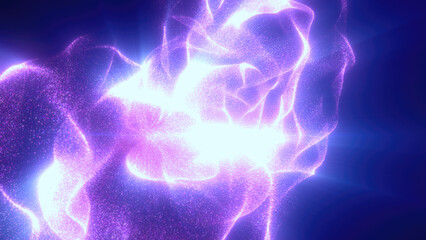 An abstract representation of energy waves in vibrant purple and blue hues creating a flowing dynamic pattern against a dark background