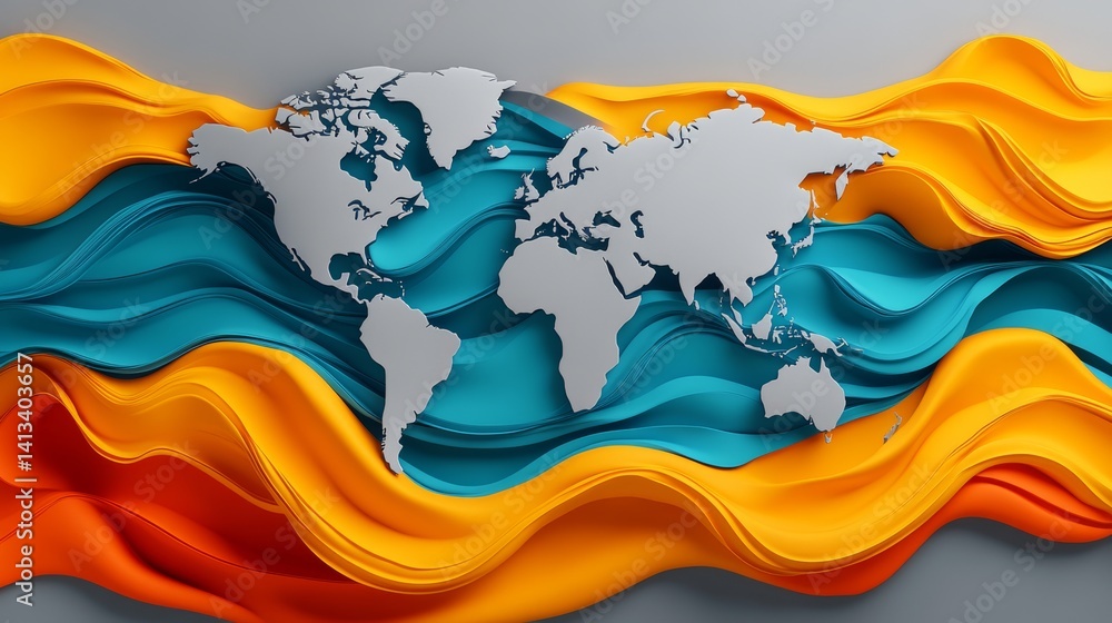 Poster this map boasts an abstract design with a vibrant gradient color scheme and layered textures
