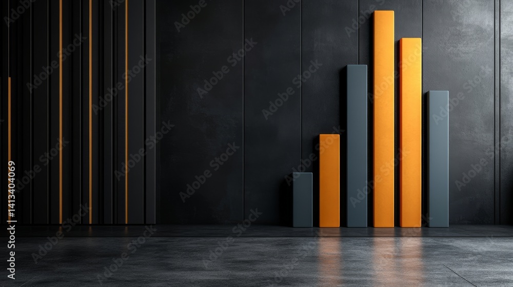 Poster an image rendered in 3d depicts three rectangular blocks of different heights and colors on a dark, 