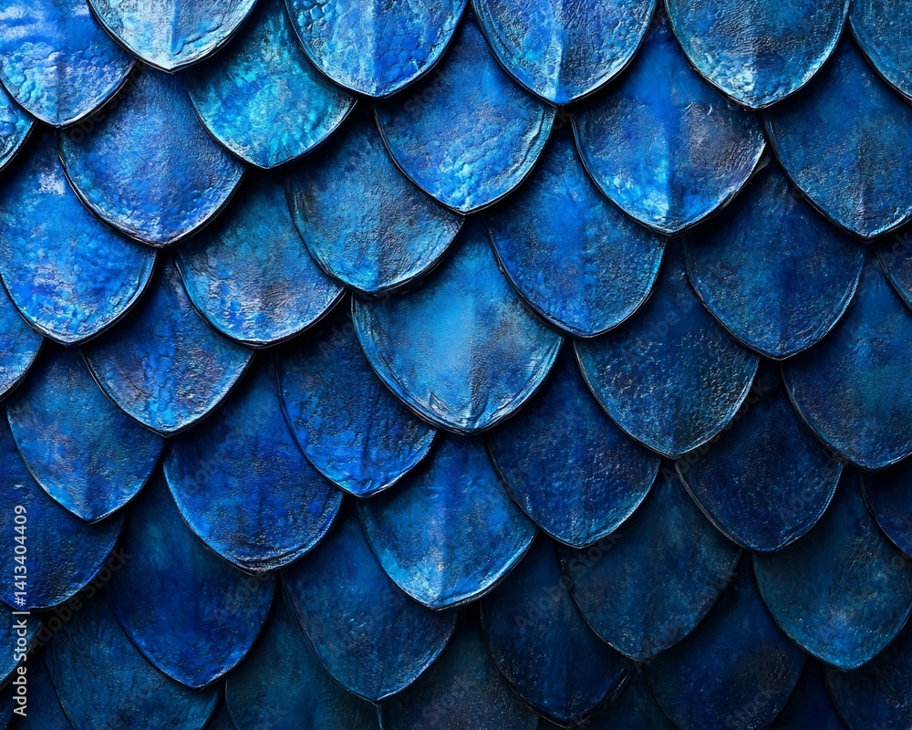 Poster image of overlapping dark blue scale-shaped forms