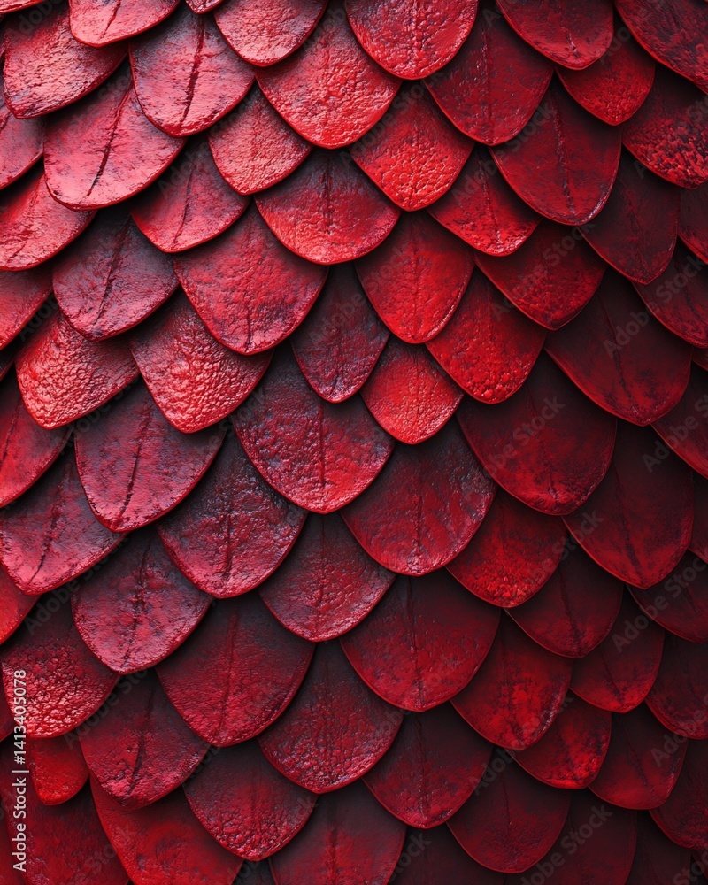 Poster image of overlapping dark red scales texture