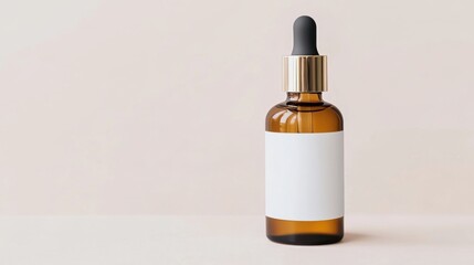 Elegant skincare packaging with an empty clear label, photographed on a natural background with soft illumination, conveying transparency, purity, and clean beauty values.