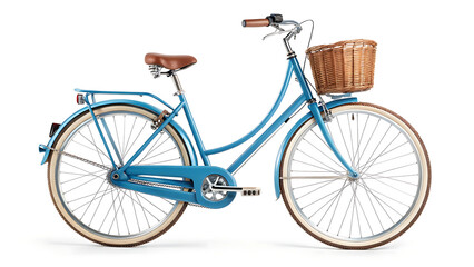 Stylish womens blue bicycle isolated on white background