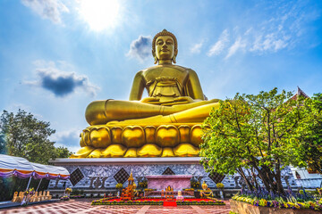 Largest golden Buddha, Wat Paknam Bhasicharoen in Bangkok, Thailand. Temple established in 1600's.