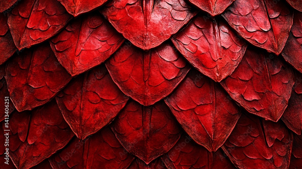 Poster image of overlapping red scales texture