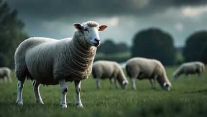 Obraz premium The sheep attentively watches its surroundings