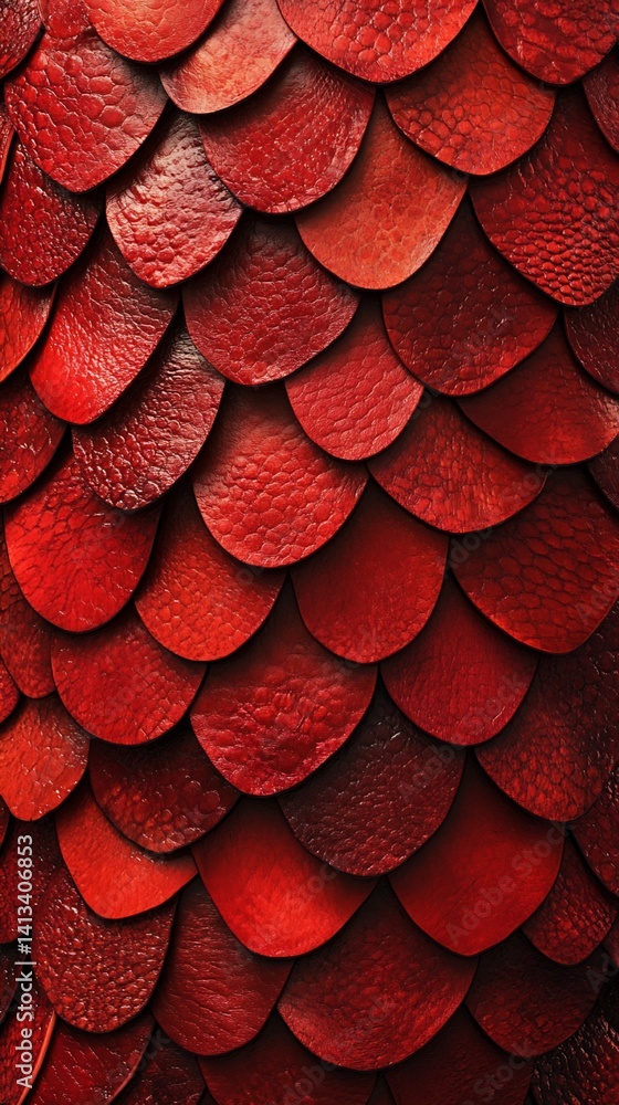 Poster image of red textured overlapping scales
