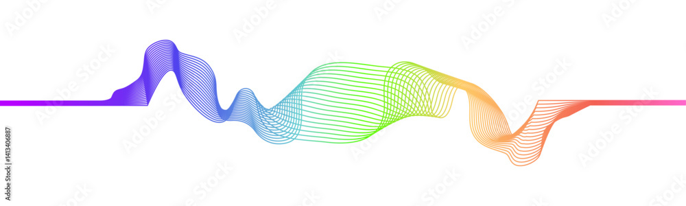Poster Abstract background with colorful wavy lines. Rainbow gradient spectrum wave flowing in dynamic curve on transparent background. Vector element for social media, cover, banner, flyer, music