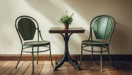 Old Table and Chairs Positioned by the Wall
