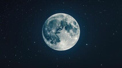 Naklejka premium A full moon illuminating the starry night sky.