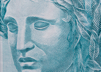 Real super macro. Republic s Effigy portrayed as a bust on Brazilian Real
