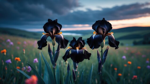 The renowned Black Iris flower gazing towards