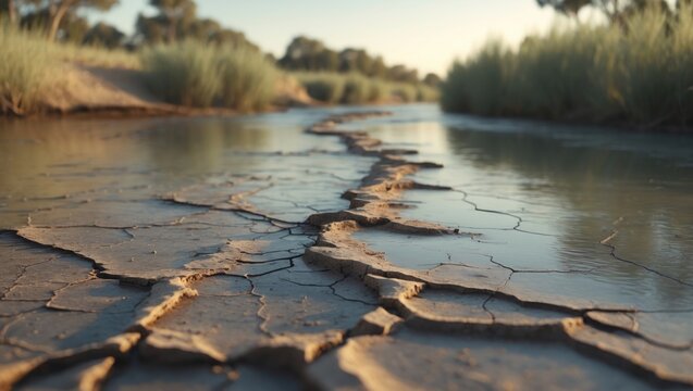 The Bogan River during summer drought in a regional town.