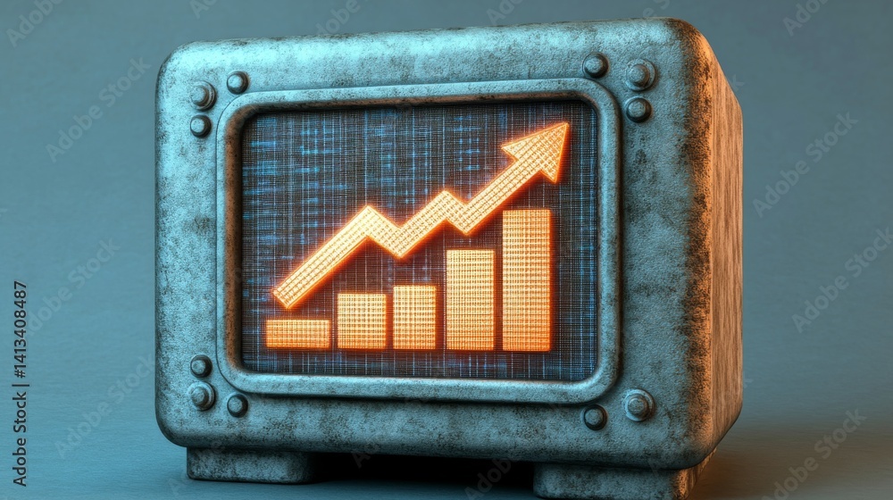 Poster digital bar graph is displayed on a futuristic electronic device