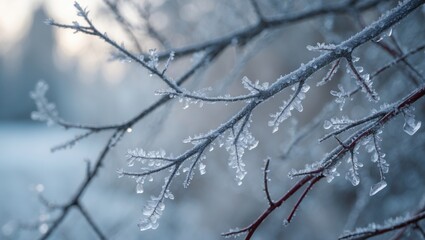 Experience the intricate beauty of winter through this close-up of frost on twigs.