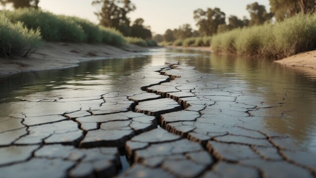 Summer drought conditions in the Bogan River of a regional town.